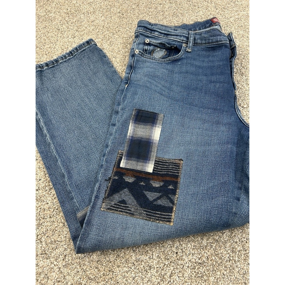 Lucky Brand‎ Easy Rider Boot Patchwork Sashiko Jeans Blue Womens 16/33R #0006